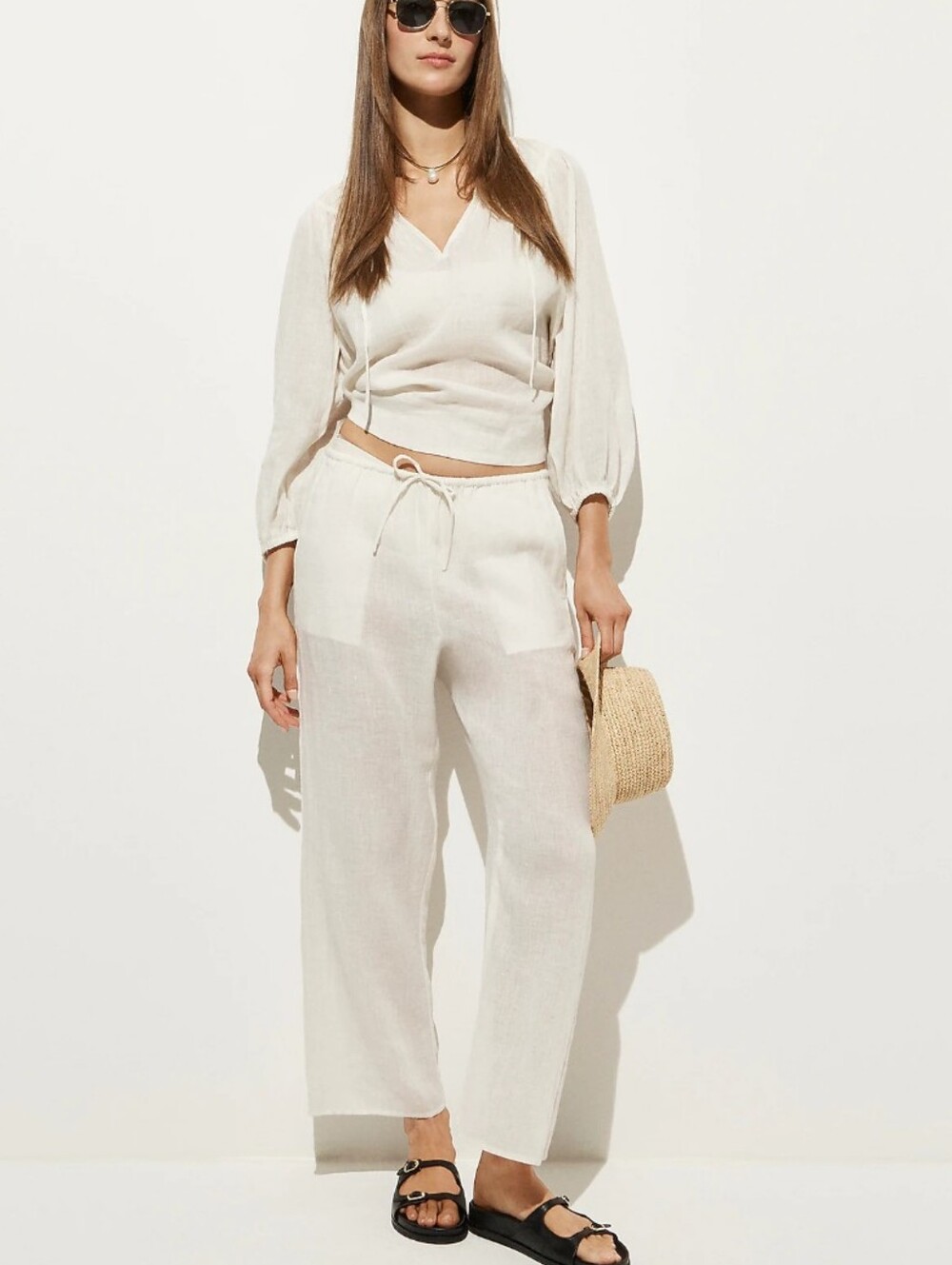 J Crew Beach pant in Hampton linen-blend CS391 Size M Ivory Swim Cover